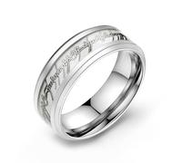 Glow in the Dark Wedding Band for Men by Ginger Lyne | 8mm Stainless Steel or Black Plated Eternity Ring for Women or Matching Couples | Blue or Green | Gold or Silver Inlay | Comfort Fit Anniversary