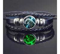 Glow In The Dark Wolf Head Bracelets Howling Wolf And Moon Multilayer Braided Leather Bracelet Man Glass Dome Luminous Jewelry
