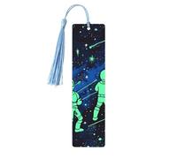 Glow in The Dark Wooden Bookmarks 5pcs with Sky Blue Tassels Handmade Double-Sided Printed Book Marks Page Markers Book Accessories Gift for Book Lovers Women Men