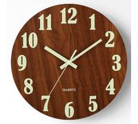 Glow in the Dark Wooden Wall Clock Battery Powered Silent Operation Non Ticking 40cm for Quiet Spaces and Modern Homes (A)