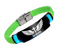 Glow in The Dark WWJD Angel Wing Cross Silicone Bracelet Wristband, What Would Jesus Do Daily Reminder of Christ Jewellery for Men Women