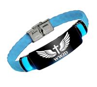 Glow in The Dark WWJD Angel Wing Cross Silicone Bracelet Wristband, What Would Jesus Do Daily Reminder of Christ Jewellery for Men Women