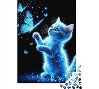Glow Kitten Jigsaw Puzzle 1000 Pieces Recycled Paper for Adults Butterfly ChasePuzzle Educational Game Challenge Family Game Great Gift Idea for Festivals 52x38cm/1000pcs