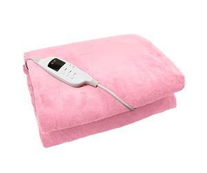 GLOW MASTER UK Electric Heated Throw Baby Pink Over Under Blanket Fleece Bed Washable Soft Mattress
