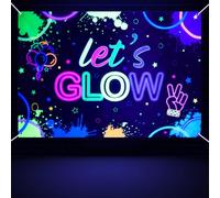 Glow Neon Birthday Backdrop - Glow in The Dark Backdrop Let’s Glow Banner Black Light Themed Party Photography Background Photo Booth Backdrop, 6 x 4ft