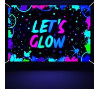 Glow Neon Birthday Backdrop - Glow in The Dark Let’s Glow Banner Backdrop Black Light Themed Party Photography Background Splatter Paint Photo Booth Backdrop, 7x5ft (82.7 x 59 Inch)