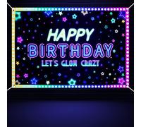 Glow Neon Birthday Backdrop - Glow in The Dark Party Banner Background Let’s Glow Crazy Background Photography Birthday Photo Booth Backdrop for Black Light Neon Party Supplies, 5.9x3.9ft