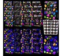 Glow Neon Party Gift Bags - 40 Pcs Goodie Favor Bags With Stickers, Fluorescent Colored Paper Treat Bags for Birthday, Family Union, Glow in The Dark Party Supplies