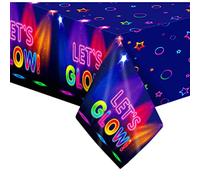 Glow Neon Theme Table Coth for Parties,Rectangle Disposable Let's Glow Plastic Table Cover Throwback Neon Table Cloth Party for Black Light Disco Party Decorations,Kids Adult Birthday Party Supplies