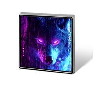 Glow Neon Wolf Square Pin Brooch Badge Button Stylish Aluminum Decor for Backpacks Hats