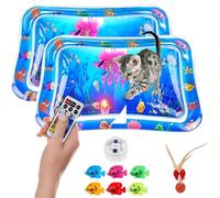 Glow Pad for Cats, 2025 Upgrade Lighted Water Mat for Cats, Thickened Cat Water Bed with Fish, Anti-Scratch Leak Proof Cat Water Toy, Splashland for Kitty, Motion-Triggered Light Effects (Blue-2PCS)