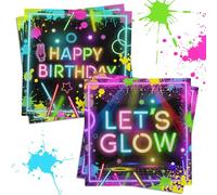 Glow Party Supplies,40Pcs Glow Party Napkins Neon Birthday Paper Napkins Glow in the Dark Birthday Theme Decorations for Bbay Shower, Lets Glow Party
