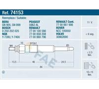 FAE 74153 Glow plug 11V M10x100 LAND ROVER: Freelander I Off-Road, RENAULT: Scénic 1