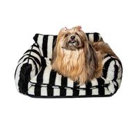 Glow Pups Dog Bed, Pet Bed with Soft Plush Cushion, Striped Pattern, Machine Washable Cotton Blend, Cozy Three-Sided Sofa Design for Small Dogs and Cats, Black/White, Medium 25.6" x 15.75" x 11.81"