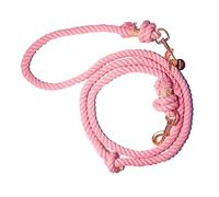 Glow Pups Dog Leash, Hands Free Cotton Rope Dog Leash with Gold Hardware, Heavy Duty Training Lead with Durable Construction, Knotted Handle, Metal Clasps, 7.5 Feet, Light Pink