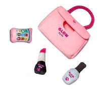 Glow Pups Hide and Seek Dog Toy, Pink Purse Plush Dog Toy with Squeakers, Crinkle Material & Rope Handle, Interactive Plush Lipstick, Cell Phone & Nail Polish Toys for Small Dogs - Pink/Fuchsia