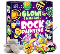 Glow Rock Painting Kit, Arts and Crafts for Kids Age 5 6 7 8 9 10 Toys for 6 7 8 9 10 Year Old Girls Craft Kits for Girls Boys Age 6-12 Glow in The Dark Painting Set for Kids 6-12 Birthday Gifts