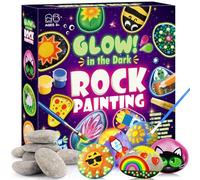 Glow Rock Painting Kit, Arts and Crafts for Kids Age 5 6 7 8 9 10 Toys for 6 7 8 9 10 Year Old Girls Craft Kits for Girls Boys Age 6-12 Glow in The Dark Painting Set for Kids 6-12 Birthday Gifts