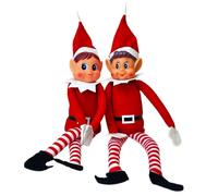 GLOW Set of 2 Naughty Little Xmas Elves - Playful Elf Figure with Soft Body, Vinyl Face, Hook and Loop Grip Elves Behavin’ Badly Christmas Family Elfie Elvie Toy Boy Girl