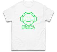 Glow Smiley Face DJ T-Shirt - Ibiza Party Vibes, Neon Headphones Rave Tee