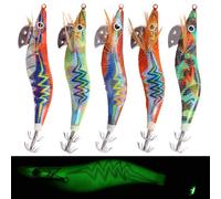 Glow Squid Jig Saltwater Squid Lures, 5pcs/10pcs Luminous Squid Jig Hooks Shrimp Prawn Lures Fluorescent Cuttlefish Sleeve Octopus Jigs Sea Fishing Lures Kit