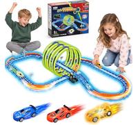 Glow Toy Car Race Track Set, 78PCS Glow-in-The-Dark Tracks for Kid Ages 4-8 | Electric Speed Car Light-Up Whole Slot Track, Track-Building with 360° Magic 4 Loops, 1:64 Scale Vehicle, Boys Girls Toy Gift