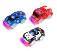 Glow Tracks Cars - Toy Cars 3 Pack Tracks Cars with 5 LED Flashing Lights Magic Track Toys, Accessories Compatible with Most Tracks for Ages 3 4 5 6 7 Kids