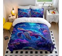Glow Turtle Duvet Cover Luminous Undersea Turtles & Coral Reef Bedding Set, Soft Microfiber Nautical Bedding Teen Adults Bedroom Décor (style5,King240x220cm+50x75cm*2)
