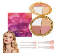 Glow Wardrobe Highlighting Eye & Cheek Palette, 4-in-1 Eyeshadow Highlighter Blush & Bronzer Makeup Palette, Natural Glow Face Contour Powder with Brush, Shimmer Highlight Palette for Women (1Pcs)