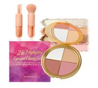 Glow Wardrobe Highlighting Eye & Cheek Palette, Highlight, Eyeshadow & Blush Palette Set with Multi-functional Eyeshadow and Blush Brush for Instant Radiance Anytime, Anywhere