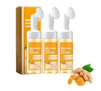 Glow Wash Foaming Cleanser, Turmeric Foaming Face Wash with Brush, Brightening Face Scrub, Deep Cleansing Scrub Exfoliating Foaming Face Cleanser, Mild Texture for Women Men's all Skin (3PCS)