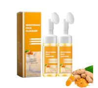 Glow Wash Foaming Cleanser, Turmeric Foaming Face Wash with Brush, Brightening Face Scrub, Deep Cleansing Scrub Exfoliating Foaming Face Cleanser, Mild Texture for Women Men's all Skin (2PCS)