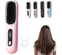 Glow Wave Heated Brush,2025 Glow Wave Heated Brush for Short Hair,USB Charging, 3 Heat Settings & LED Screen, with Mch Ceramic Fast, Anti Scald Design, for Travel and Frizz-Free Styling(Pink)