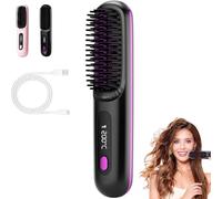 Glow Wave Heated Brush, 2025 Glow Wave Heated Brush for Short Hair, USB Charging, 3 Heat Settings & LED Screen for Travel and Frizz-Free Styling (Black)