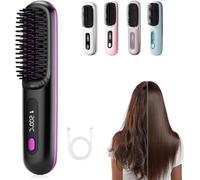Glow Wave Heated Brush,2025 Glow Wave Heated Brush for Short Hair,USB Charging, 3 Heat Settings & LED Screen, with Mch Ceramic Fast, Anti Scald Design, for Travel and Frizz-Free Styling(Black)
