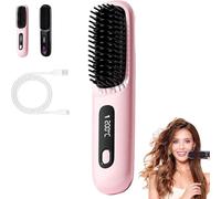 Glow Wave Heated Brush, 2026 Glow Wave Heated Brush for Short Hair, USB Charging, 3 Heat Settings & LED Screen for Travel and Frizz-Free Styling (Pink)