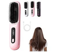 Glow Wave Heated Brush for Short Hair - 2025 Cordless USB Rechargeable Styler with 3 Heat Settings, LED Screen, Ceramic Anti-Frizz Technology, Fast Heating & Portable Travel Design
