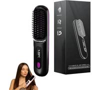 Glow Wave Heated Brush for Short Hair, 2025 Go Brush Pro Wireless Heated Hair Straightener Brush, USB Charging, 3 Heat Settings & LED Screen (Black)