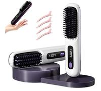 Glow Wave Heated Brush for Short Hair, 2025 New Upgrade Glowcept Hair Styler, Go Brush Pro UK with 3 Heat Settings & LED Screen, Anti Scald Design, Frizz-Free Styling (White)