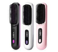 Glow Wave Heated Brush for Short Hair, 2025 Portable Cordless Lightweight Hair Straightener Brush for Travel and Everyday Use, 3 Heat Settings, LED Screen, Fast Heating, Rechargeable(3pcs)
