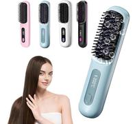 Glow Wave Heated Brush for Short Hair, 3 Heat Settings & LED Screen and USB Rechargeable, Lightweight Portable, for Hairs Styling Travel, Home (Blue)