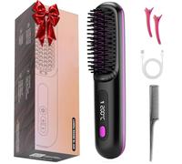 Glow Wave Heated Brush for Short Hair, 3 Heat Settings & LED Screen&USB Rechargeable, Anti Scald Desig, Lightweight Portable, for Hairs Styling Travel,Home (A)
