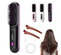 Glow Wave Heated Brush for Short Hair, Glow Wave Heated Brush, 3 Heat Settings & Led Screen, USB Charging, for Travel and Frizz-Free Styling (Balck)