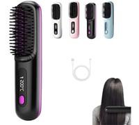 Glow Wave Heated Brush for Short Hair,Glow Wave Heated Brush,3 Heat Settings & Led Screen&USB Rechargeable,Rechargeable, Lightweight Portable, Hairs Styling Travel,Home (Black)