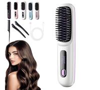 Glow Wave Heated Brush for Short Hair, Glowcept Hair Styler for Short Hair, Glowwave Wireless Heated Brush, 3 Heat Settings & LED Screen, USB Charging, for Travel and Frizz-Free Styling (White)