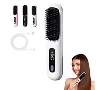 Glow Wave Heated Brush for Short Hair, Glowcept Hair Styler for Short Hair, USB Charging, 3 Heat Settings & LED Screen, for Travel and Frizz-Free Styling (White)