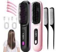 Glow Wave Heated Brush for Short Hair, Glowcept Hair Styler, GlowWave Heated Brush, Wireless USB Charging, 3 Heat Settings & LED Screen (Black+Pink)