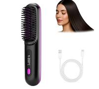 Glow Wave Heated Brush for Short Hair, Go Brush Pro Cordless Straightener,2026 Hot Comb Hair Straightener Brush,Portable Cordless with 3 Heat Settings & LED Screen for Travel and Frizz-Free Styling