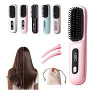 Glow Wave Heated Brush for Short Hair, Go Brush Pro Portable Cordless Straightening Hairbrush with USB Charging, 3 Heat Settings & LED Display, Anti-Frizz for Travel Styling(Pink)