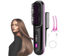 Glow Wave Heated Brush For Short Hair, Go Brush Pro UK - 2025 Cordless Hair Straightener Brush with Mch Ceramic Fast, Usb Charging, 3 Heat Settings & Led Screen, for Travel & Frizz-Free Styling(Black)